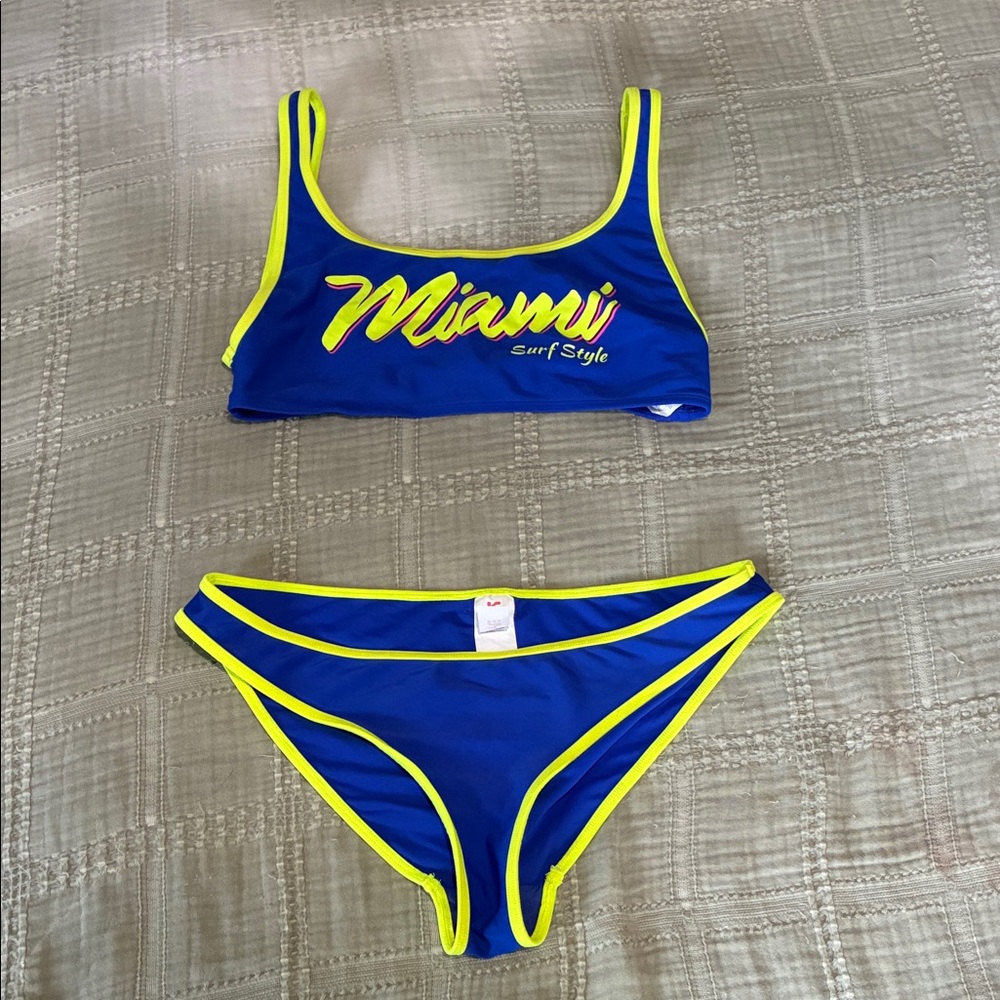 surf style Blue and Neon Yellow Miami Bikini Set